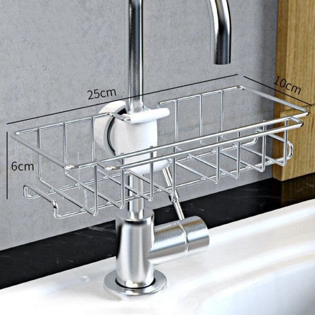 image-Stainless Steel Sink Storage Rack Kitchen Bathroom Adjustable Faucet Soap Dish Drainer Shelf Kitchen Organizer