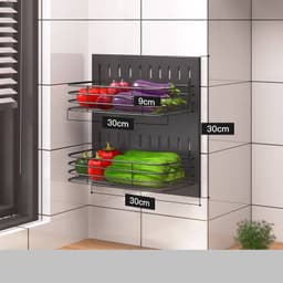 image-Stainless Steel Kitchen Wall Mounted Kitchen Storage Rack Hole Plate