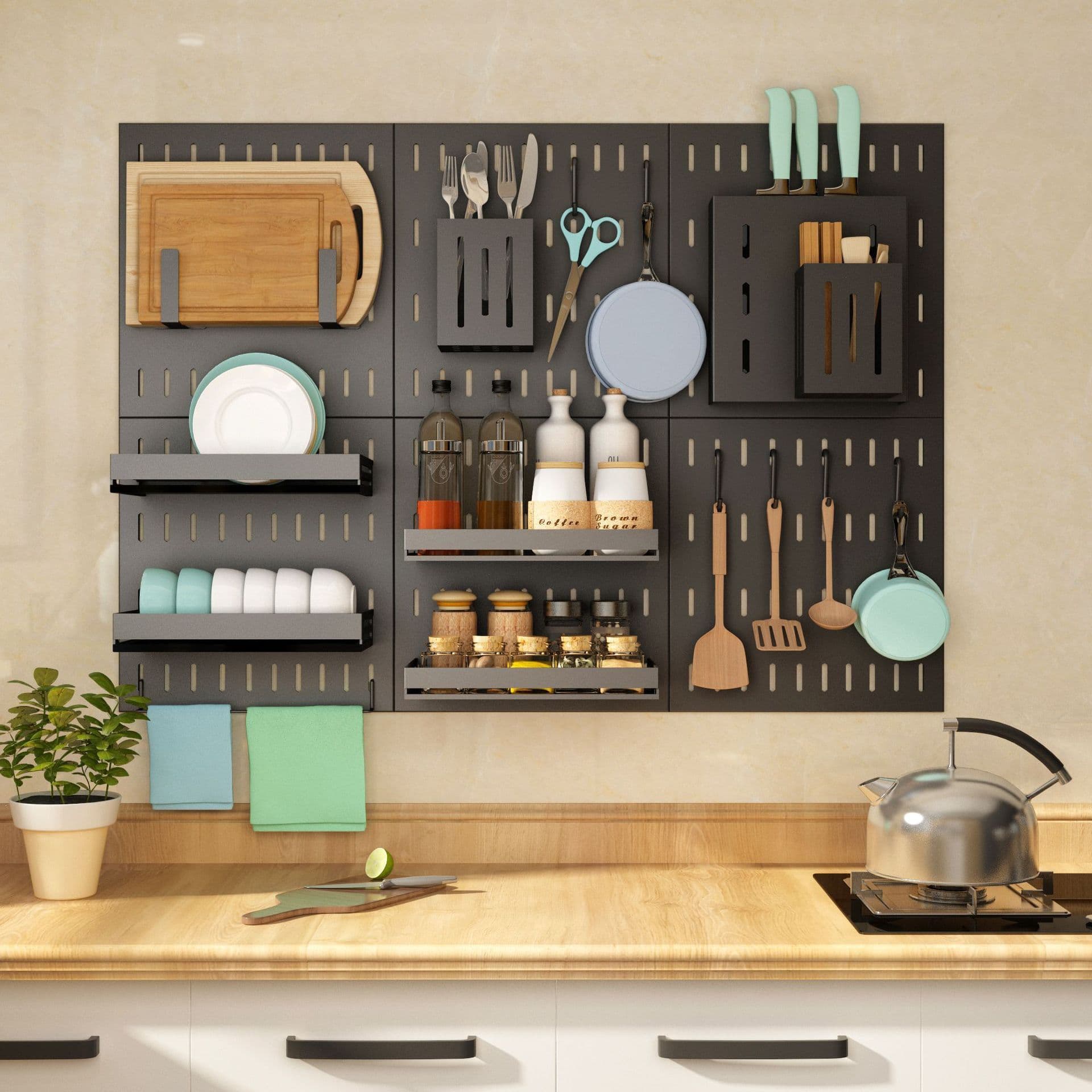 image-Stainless Steel Kitchen Wall Mounted Kitchen Storage Rack Hole Plate