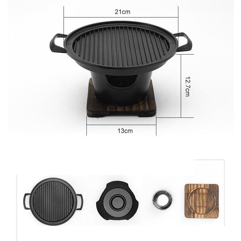 image-Mini BBQ Grill Alcohol Stove Home Smokeless Barbecue Grill Outdoor BBQ Plate Roasting Meat Tools