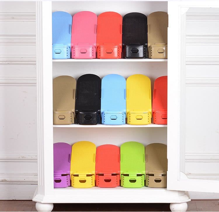 image-Adjustable Double Stand Shoe Support Lock Closet Cabinet Storage Rack
