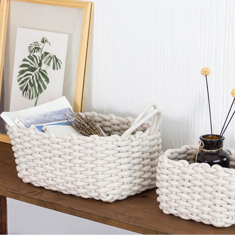 image-Nordic Wind Hand-woven Thick Cotton Rope Storage Box Simple Storage Basket