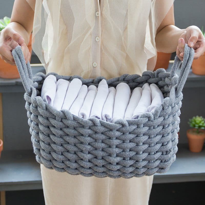 image-Nordic Wind Hand-woven Thick Cotton Rope Storage Box Simple Storage Basket