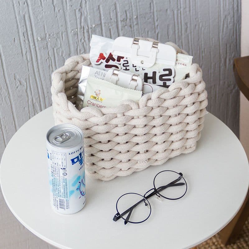 image-Nordic Wind Hand-woven Thick Cotton Rope Storage Box Simple Storage Basket