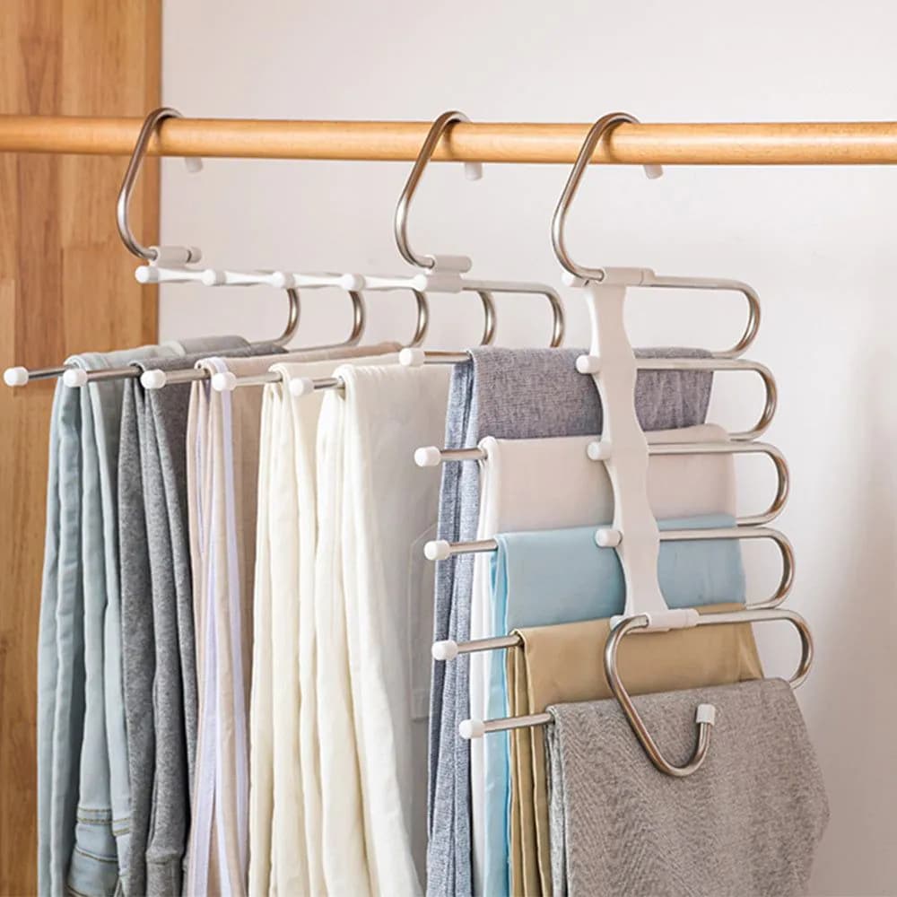 image-5 In 1 Wardrobe Hanger Multi-functional Clothes Hangers Pants Stainless Steel Magic Wardrobe Clothing Hangers For Clothes Rack
