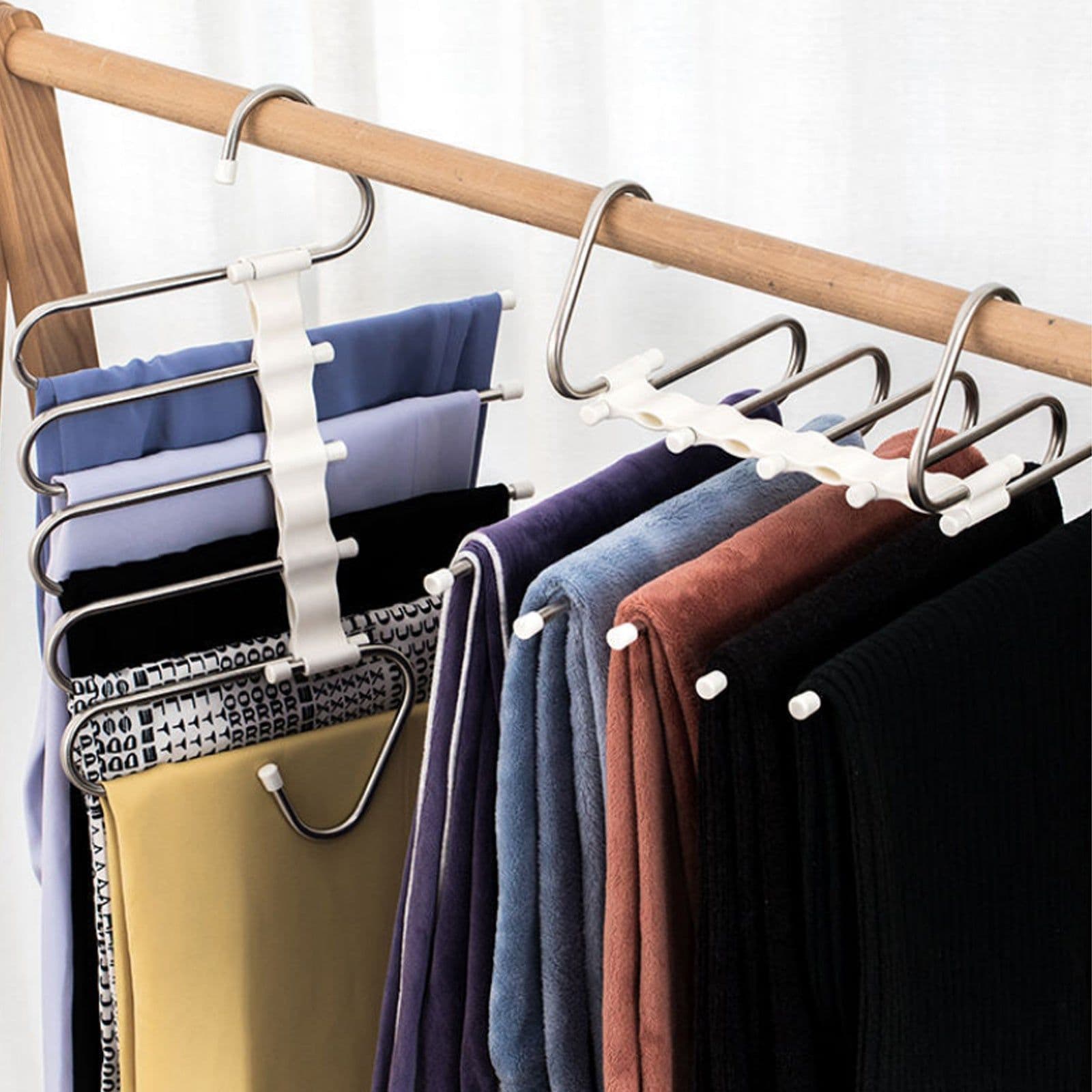 image-5 In 1 Wardrobe Hanger Multi-functional Clothes Hangers Pants Stainless Steel Magic Wardrobe Clothing Hangers For Clothes Rack