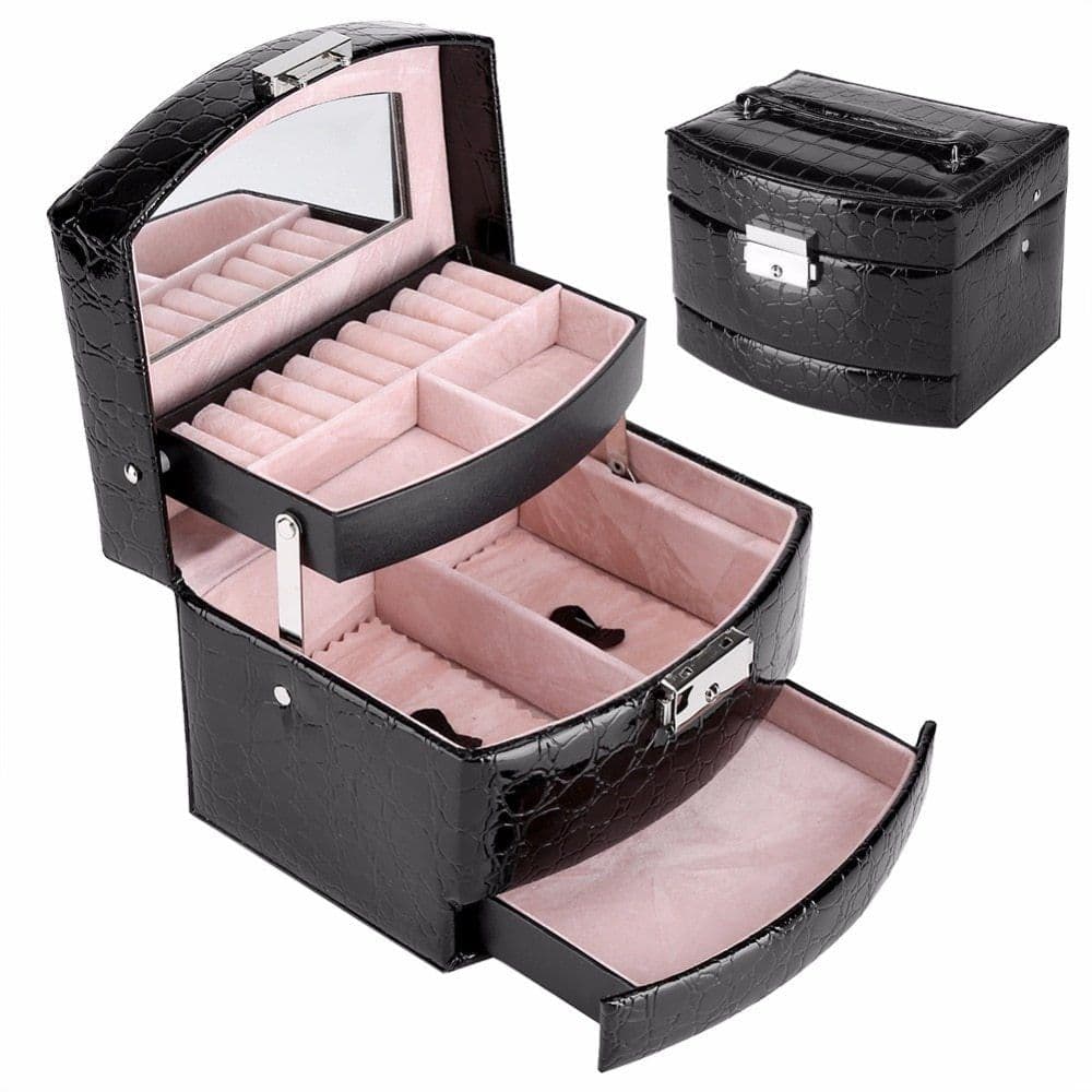 image-3 Layers Jewelry Boxes And Packaging Leather Makeup Organizer Storage Box Container Case Gift Box Women Cosmetic Casket