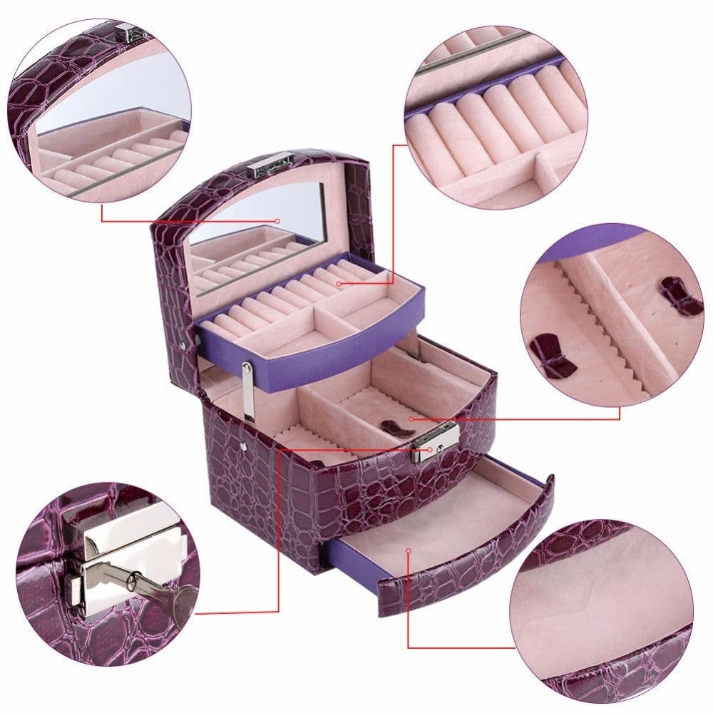 image-3 Layers Jewelry Boxes And Packaging Leather Makeup Organizer Storage Box Container Case Gift Box Women Cosmetic Casket