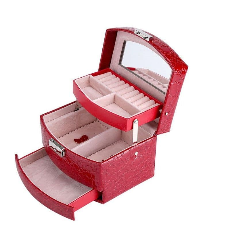 image-3 Layers Jewelry Boxes And Packaging Leather Makeup Organizer Storage Box Container Case Gift Box Women Cosmetic Casket