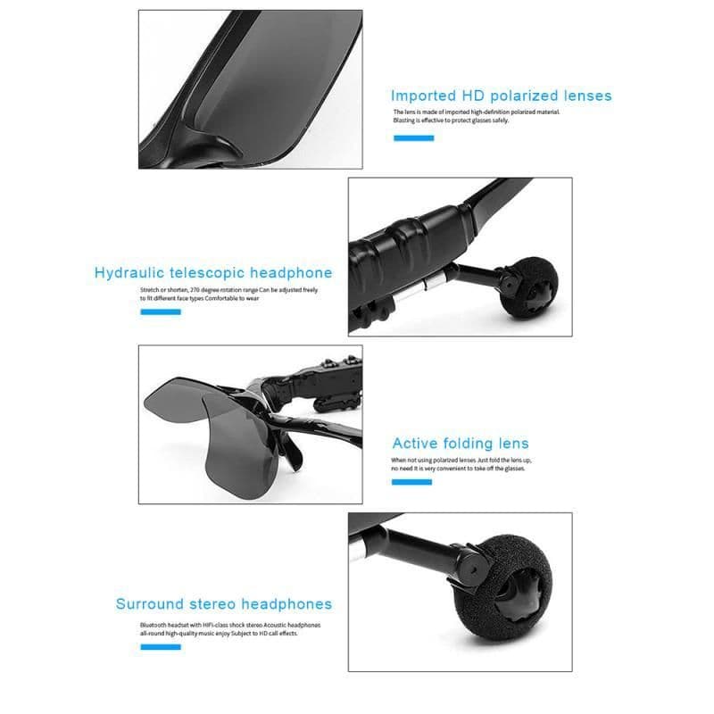image-Outdoor Bluetooth 5.0 Smart Sunglasses, Wireless Headphones, Sport, With Microphone, For Smart Phones