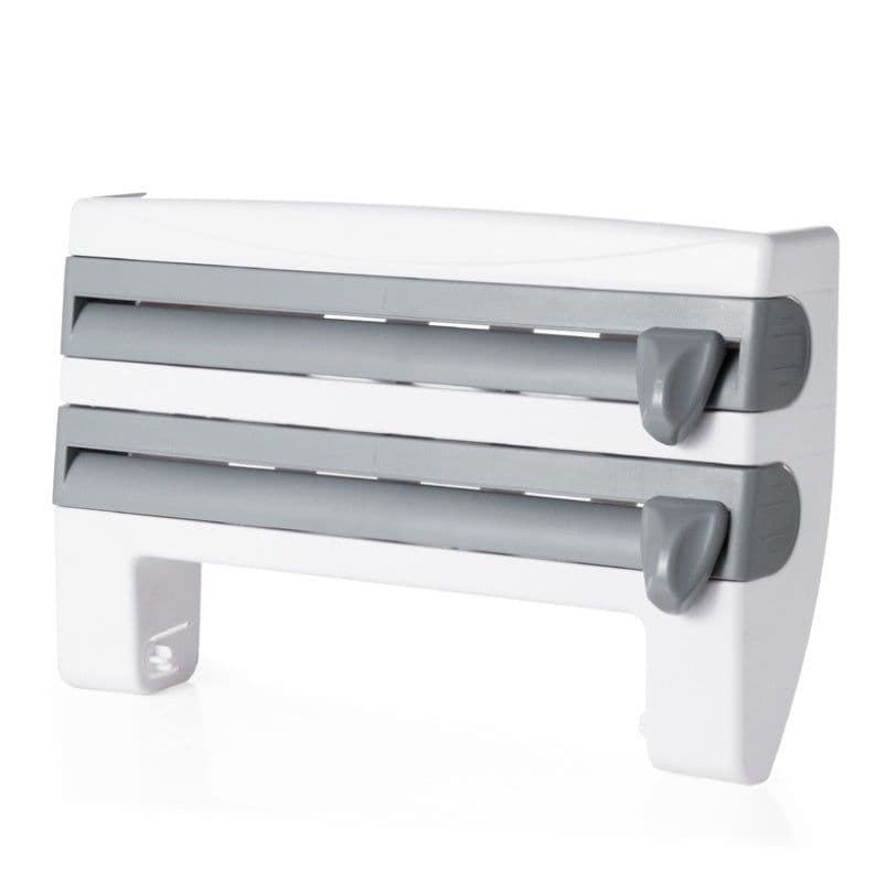 image-Multifunction Wall-Mount Cling Film Storage Wrap Cutter Rack Paper Holder for Kitchen