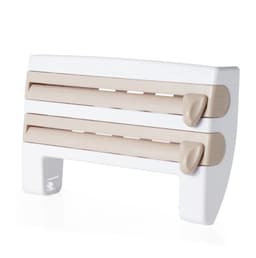 image-Multifunction Wall-Mount Cling Film Storage Wrap Cutter Rack Paper Holder for Kitchen