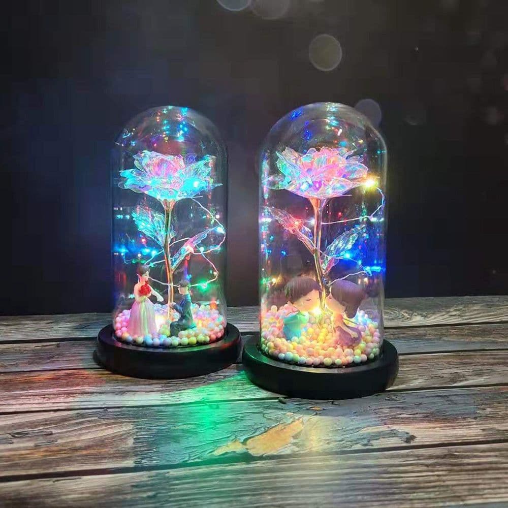 image-Beauty Eternal Flower Rose in Flask Wedding Decoration Artificial Flowers Glass Cover for Valentine'S Day Gift Home Decor