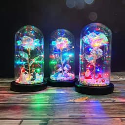 image-Beauty Eternal Flower Rose in Flask Wedding Decoration Artificial Flowers Glass Cover for Valentine'S Day Gift Home Decor