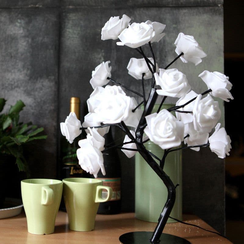 image-Rose Flower Lamp USB Battery Operated LED Table Lamp Bonsai Tree Night Lights Garland Bedroom Decoration Lights Home Decor