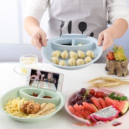 image-Round Double Layer Dumplings Drain Tray with Dipping Saucer Snack Plate