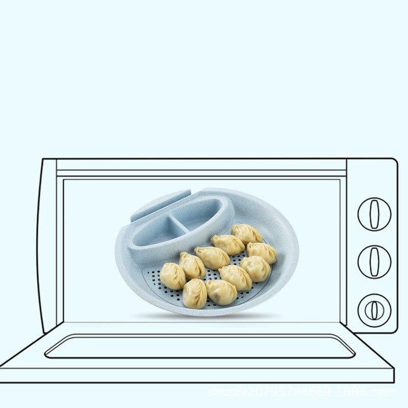 image-Round Double Layer Dumplings Drain Tray with Dipping Saucer Snack Plate