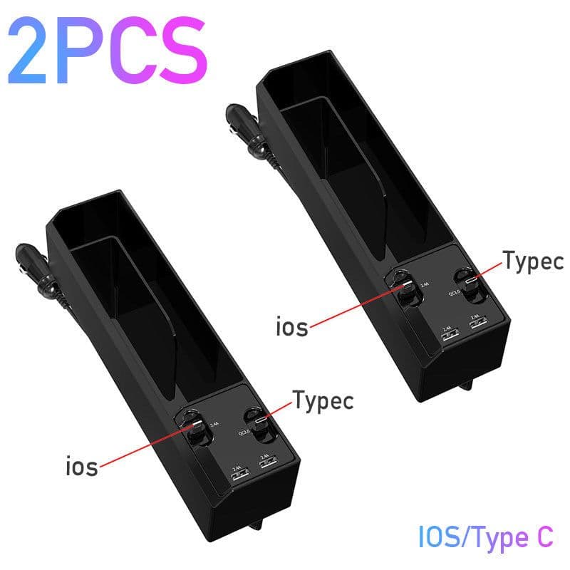 image-Car Organizer with Charger Cable Car Seat Gap Storage Box with Cable