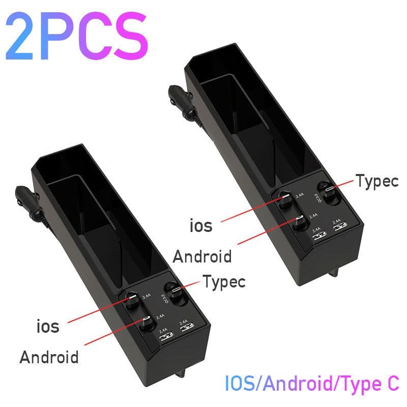 image-Car Organizer with Charger Cable Car Seat Gap Storage Box with Cable