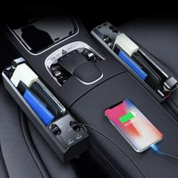 image-Car Organizer with Charger Cable Car Seat Gap Storage Box with Cable