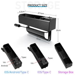 image-Car Organizer with Charger Cable Car Seat Gap Storage Box with Cable