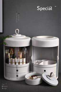 image-Dressing Table Transparent ABS Dressing Case Double Door Round Cosmetic Box Rotating Jewelry Cosmetic Case With Drawer