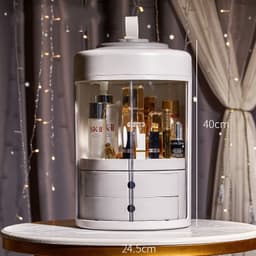 image-Dressing Table Transparent ABS Dressing Case Double Door Round Cosmetic Box Rotating Jewelry Cosmetic Case With Drawer