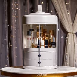 image-Dressing Table Transparent ABS Dressing Case Double Door Round Cosmetic Box Rotating Jewelry Cosmetic Case With Drawer