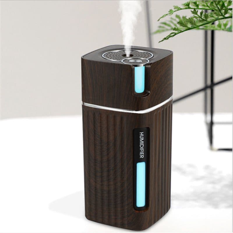 image-Electric Humidifier Aroma Oil Diffuser Essential Ultrasonic Wood Grain Air Humidifier USB Mini Mist Maker LED Light