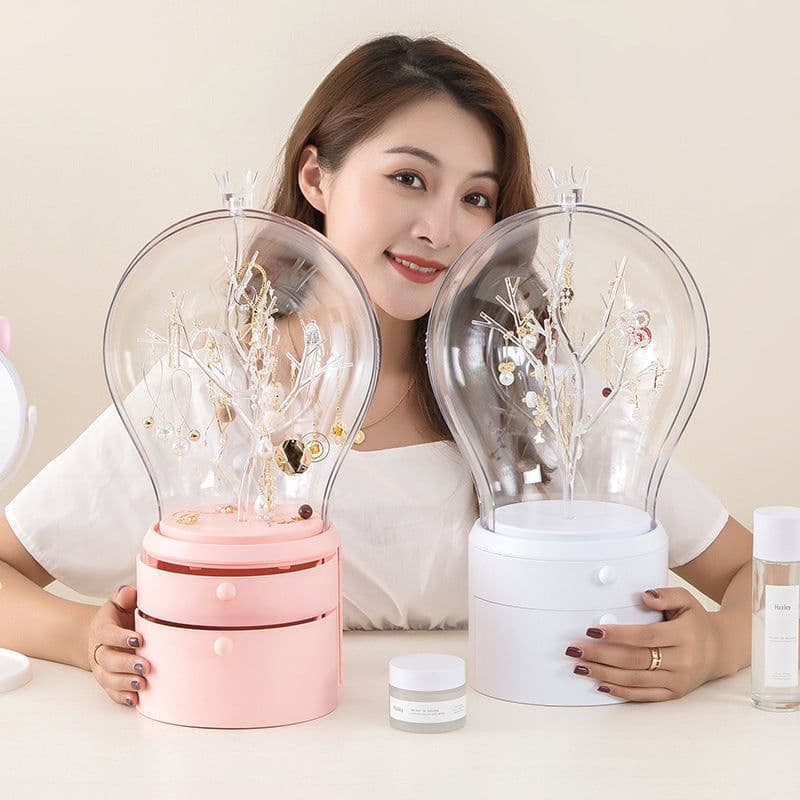 image-LED Light Jewelry Storage Box Makeup Organizer USB Charge Case Desktop Dust Proof Drawer Earrings Necklace Display Holder