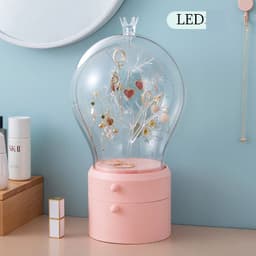 image-LED Light Jewelry Storage Box Makeup Organizer USB Charge Case Desktop Dust Proof Drawer Earrings Necklace Display Holder