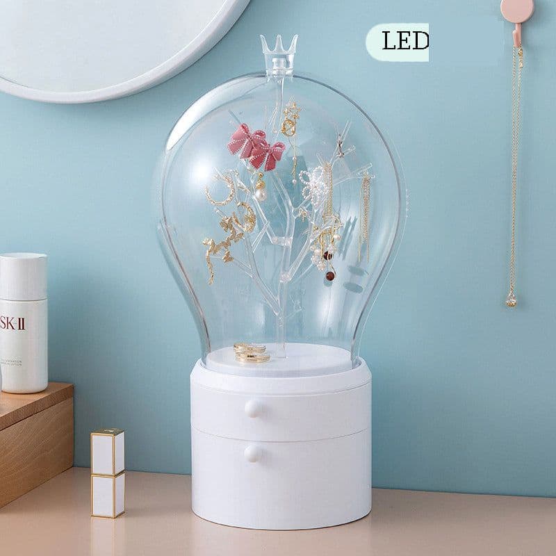image-LED Light Jewelry Storage Box Makeup Organizer USB Charge Case Desktop Dust Proof Drawer Earrings Necklace Display Holder