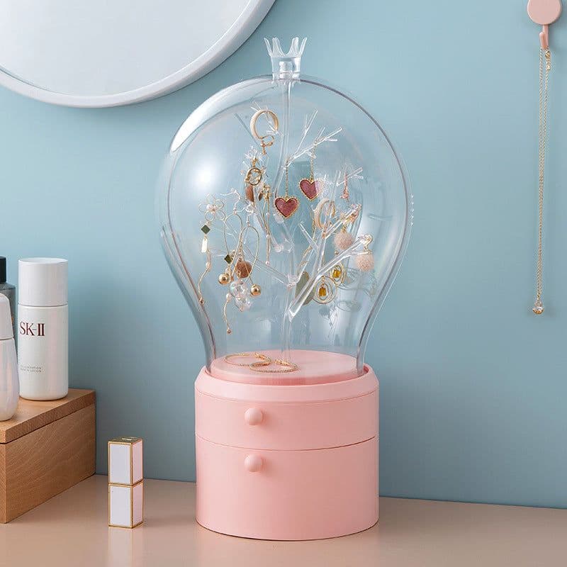 image-LED Light Jewelry Storage Box Makeup Organizer USB Charge Case Desktop Dust Proof Drawer Earrings Necklace Display Holder