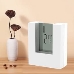 image-Electronic Square LCD Calendar Alarm Clock Digital Desk Watch White with Home Thermometer Count Down Timer Battery Operated