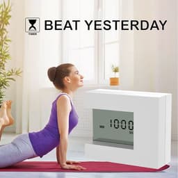 image-Electronic Square LCD Calendar Alarm Clock Digital Desk Watch White with Home Thermometer Count Down Timer Battery Operated