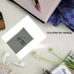 image-Electronic Square LCD Calendar Alarm Clock Digital Desk Watch White with Home Thermometer Count Down Timer Battery Operated