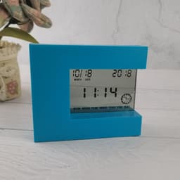 image-Electronic Square LCD Calendar Alarm Clock Digital Desk Watch White with Home Thermometer Count Down Timer Battery Operated