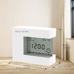 image-Electronic Square LCD Calendar Alarm Clock Digital Desk Watch White with Home Thermometer Count Down Timer Battery Operated