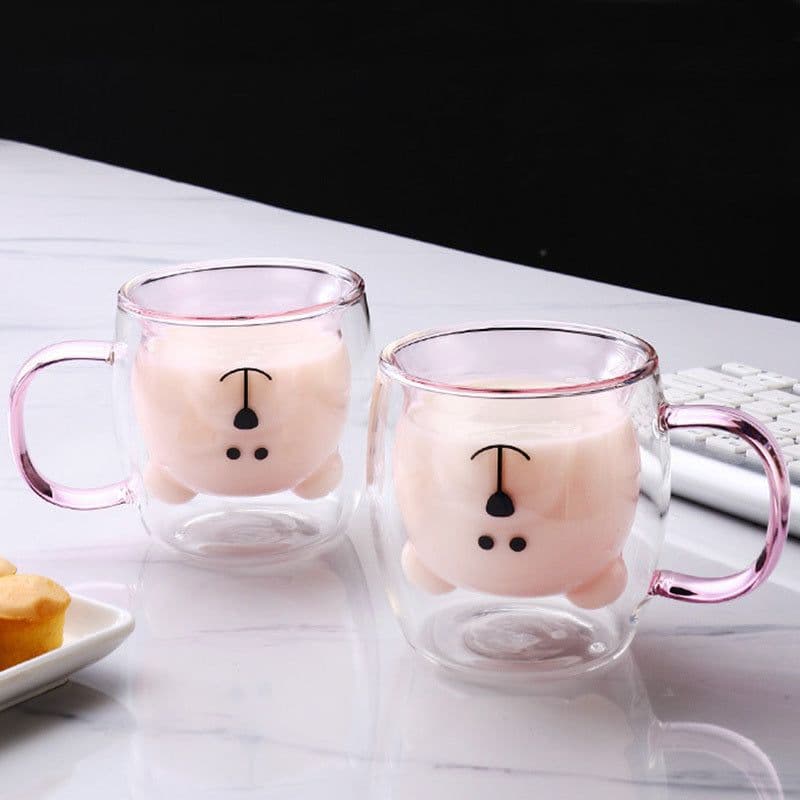 image-Creative Bear Double Coffee Milk Glass Cute Summer Kids Juicy Cup
