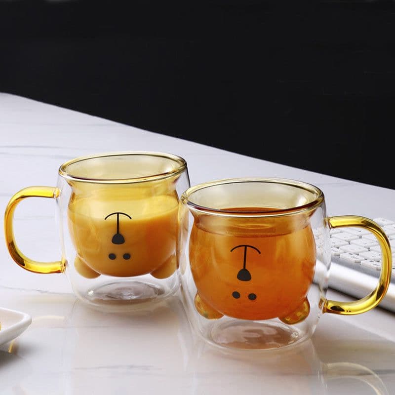 image-Creative Bear Double Coffee Milk Glass Cute Summer Kids Juicy Cup