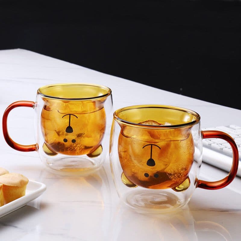 image-Creative Bear Double Coffee Milk Glass Cute Summer Kids Juicy Cup