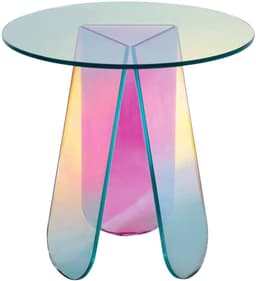 image-Acrylic Rainbow Color Coffee Table, Iridescent Glass End Table Round Side Table Modern Accent TV Table For Living Bed Room Decoration
