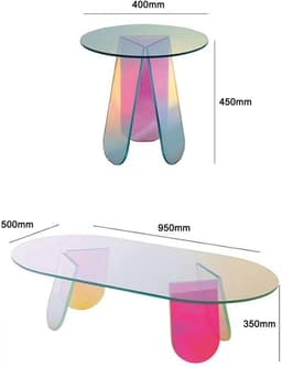 image-Acrylic Rainbow Color Coffee Table, Iridescent Glass End Table Round Side Table Modern Accent TV Table For Living Bed Room Decoration