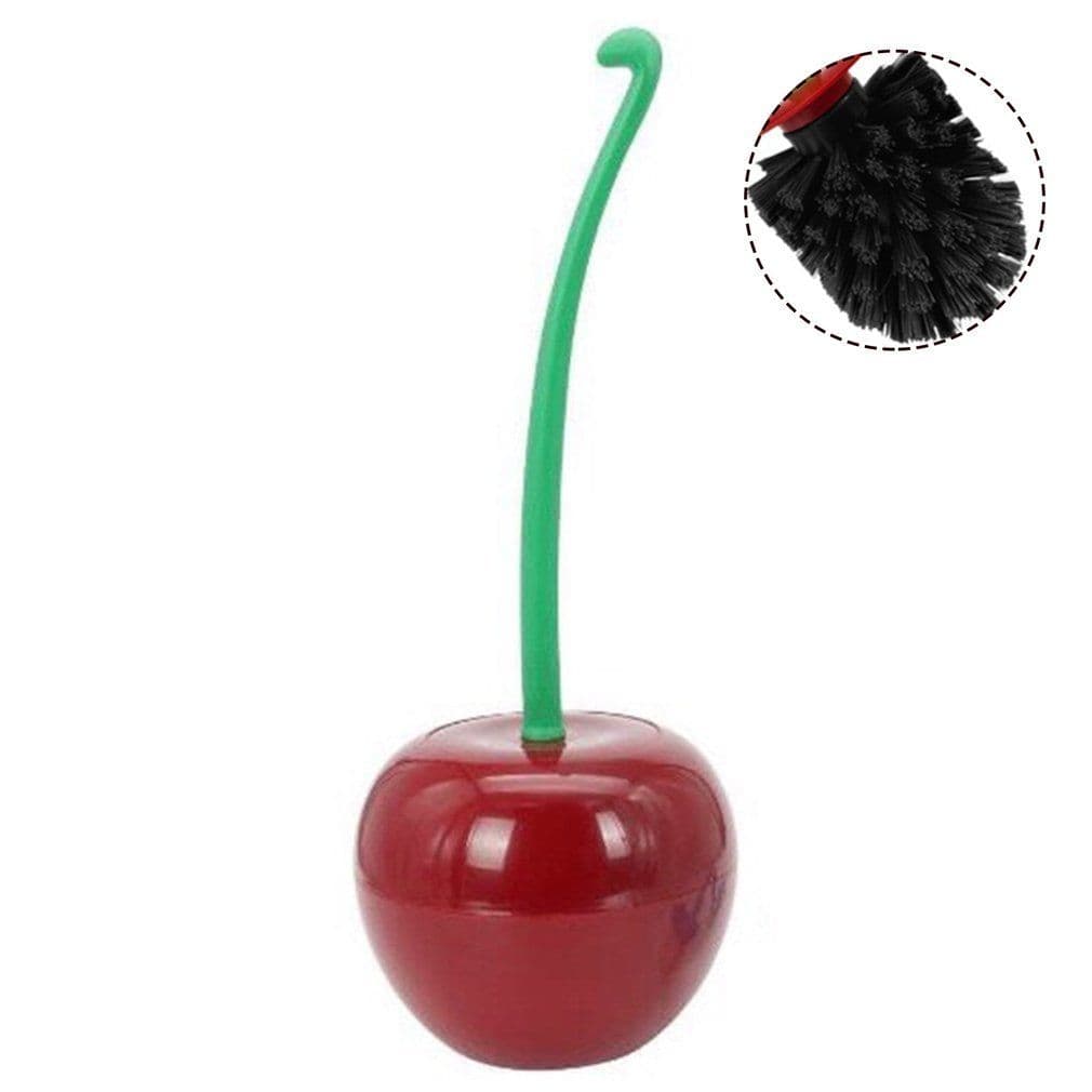 image-Long Handle Soft Hair Household Toilet Brush Cherry Toilet Brush Daily Necessities Creative Plastic Cleaning Brush Toilet Brush Set