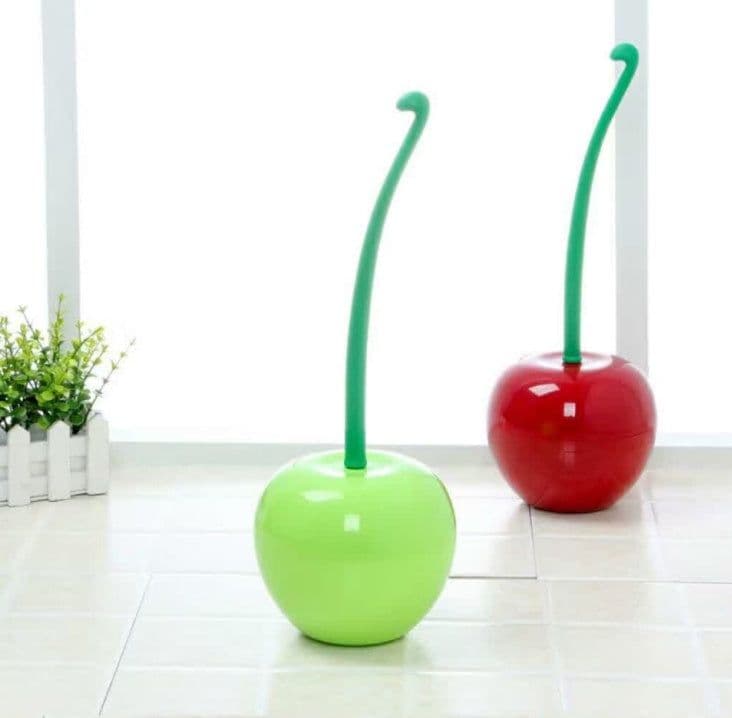 image-Long Handle Soft Hair Household Toilet Brush Cherry Toilet Brush Daily Necessities Creative Plastic Cleaning Brush Toilet Brush Set