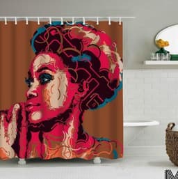 image-Art Design Graffiti Art Hip Hop African Girl with Black Hair Big Earring with Modern Building Shower Curtain for Bathroom Decor