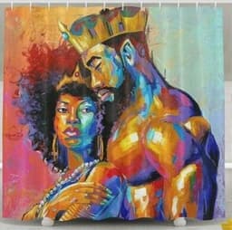 image-Art Design Graffiti Art Hip Hop African Girl with Black Hair Big Earring with Modern Building Shower Curtain for Bathroom Decor