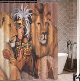 image-Art Design Graffiti Art Hip Hop African Girl with Black Hair Big Earring with Modern Building Shower Curtain for Bathroom Decor