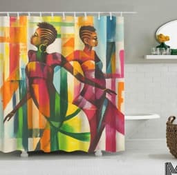 image-Art Design Graffiti Art Hip Hop African Girl with Black Hair Big Earring with Modern Building Shower Curtain for Bathroom Decor