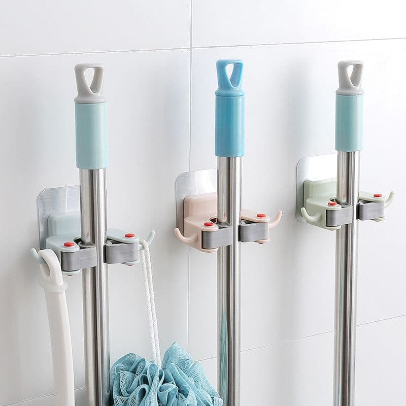 image-Nail-free multi-function traceless mop holder receives mop hook bathroom wall hanging broom holder mop clip
